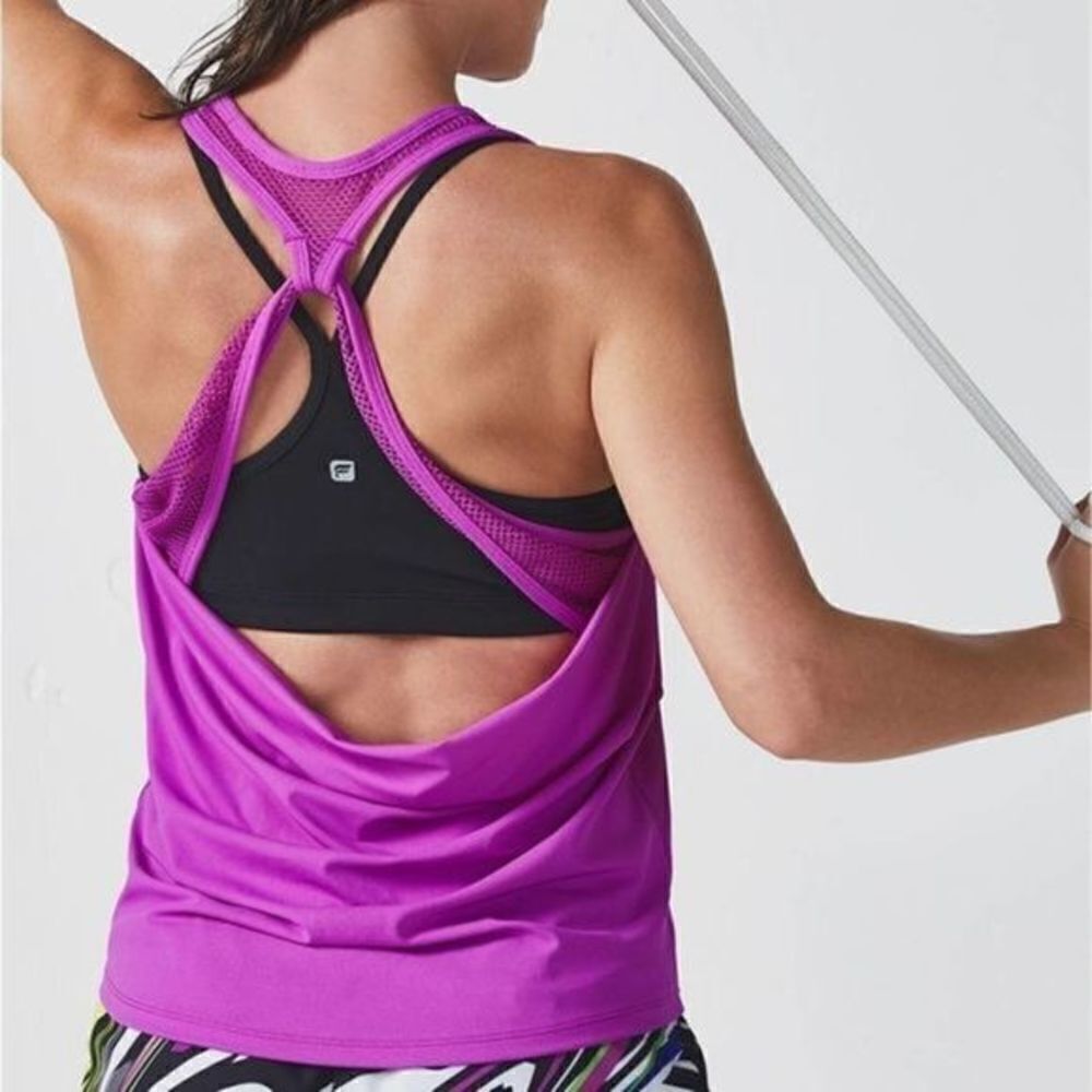 Fabletics Sol Purple Mesh Drape Tank Top Small